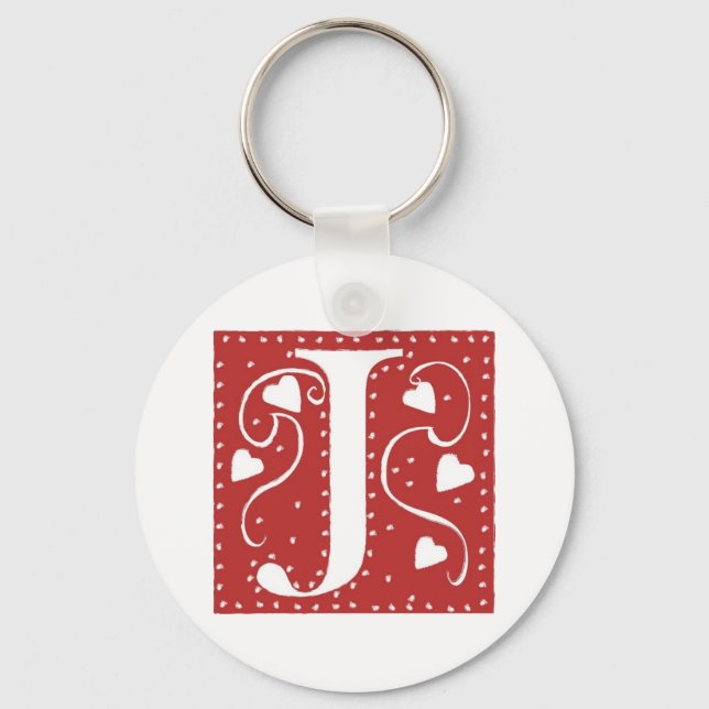 Wedding Hearts Letter J Key Ring (Front)