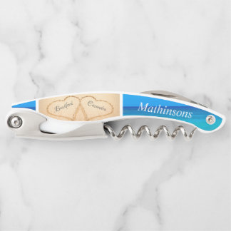 Wedding Hearts Sand Bridesmaid Monogram Corkscrew