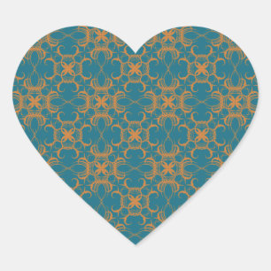 Wedding Hearts Teal And Orange Pattern Heart Sticker