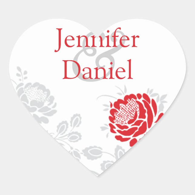 Wedding Hearts Wedding Floral Custom Names Heart Sticker (Front)
