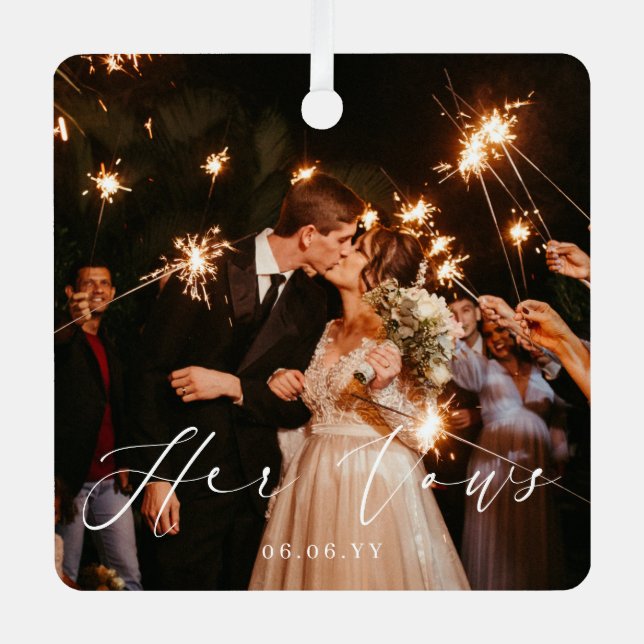 Wedding Her Vows Photo Keepsake Metal Ornament (Front)