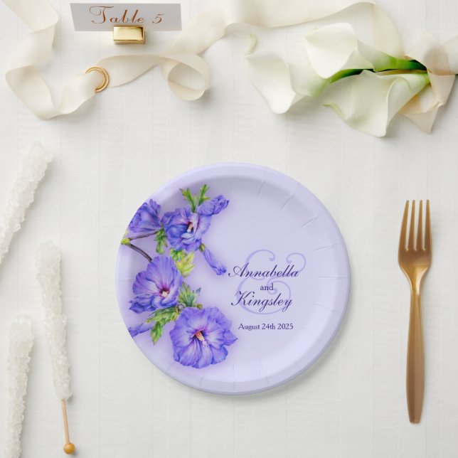 Wedding hibiscus blue art custom paper plate (Wedding)