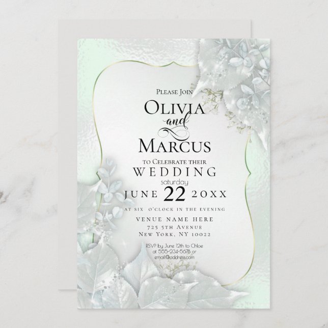 WEDDING | Honeydew Green Pearl Shimmer Invitation (Front/Back)