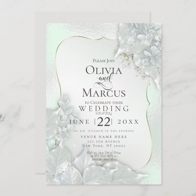 WEDDING | Honeydew Green Pearl Shimmer Invitation (Front/Back)