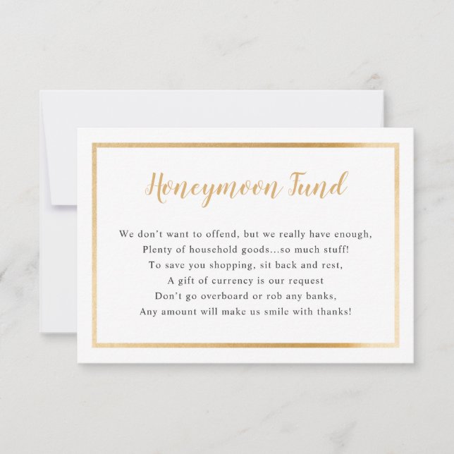 Wedding Honeymoon card | simple gold frame (Front)