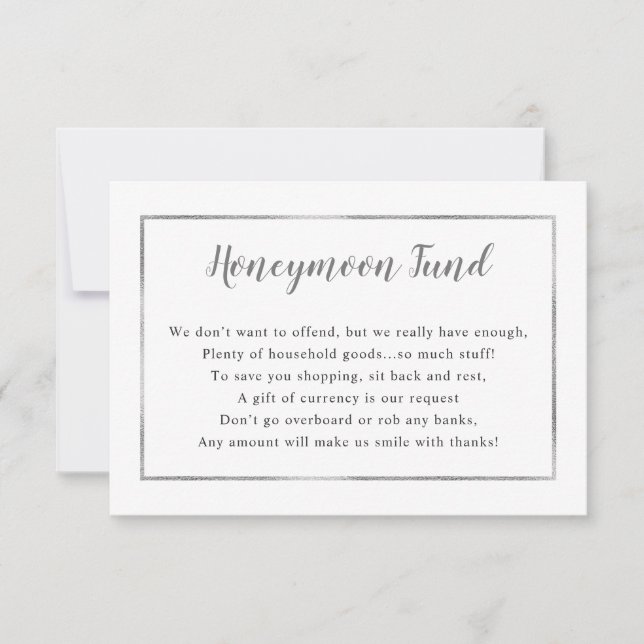 Wedding Honeymoon card | simple silver frame (Front)