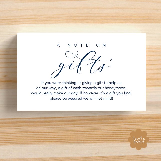 Wedding Honeymoon Fund, A Note on Gifts Enclosure Card (Wedding Honeymoon Fund, A Note on Gifts, Wish, Cash, Modern Minimal Enclosure Card in Navy Blue)