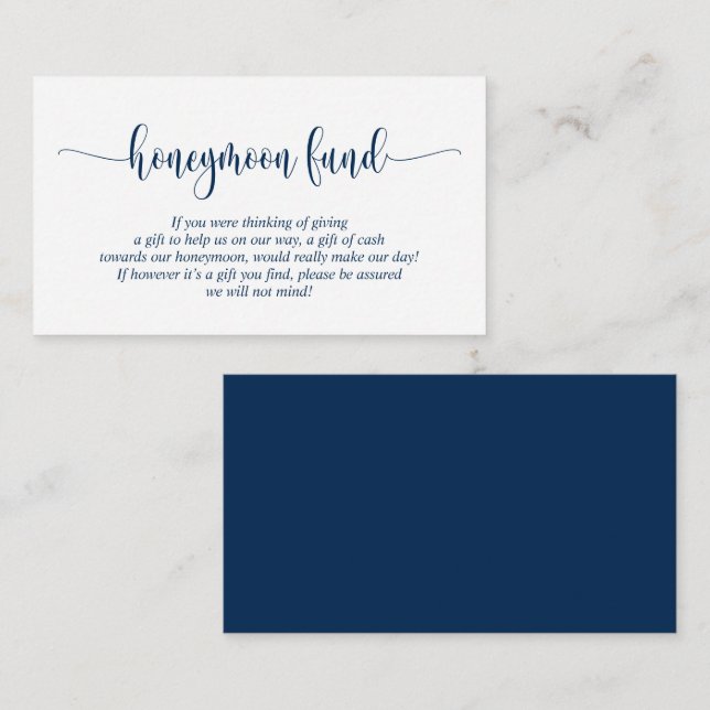 Wedding Honeymoon Fund and Wish, Modern Navy Blue Enclosure Card (Front/Back)