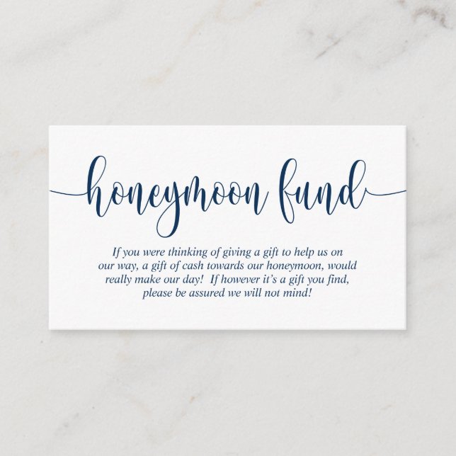 Wedding Honeymoon Fund and Wish, Navy Blue Enclosure Card (Front)