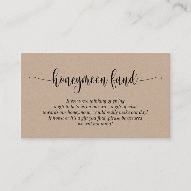 Wedding Honeymoon Fund and Wish, Rustic Kraft Enclosure Card (Front)