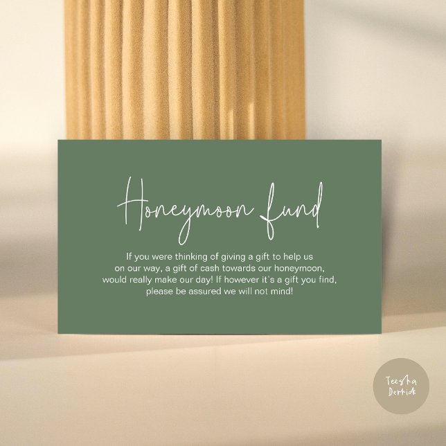 Wedding Honeymoon Fund, Modern Handwritten Script Enclosure Card (Wedding Honeymoon Fund, Modern Romance Handwritten Script Enclosure Card, in Forest Sage Green)