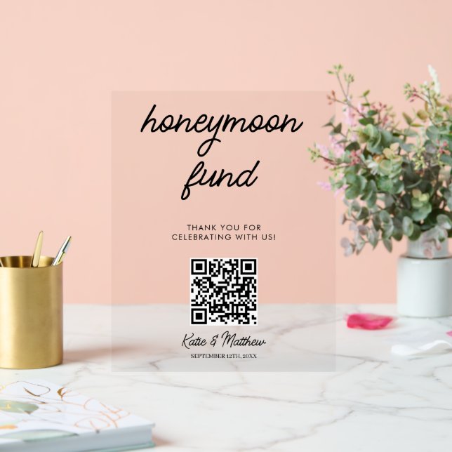 Wedding Honeymoon Fund QR Code Acrylic Sign (Wedding)