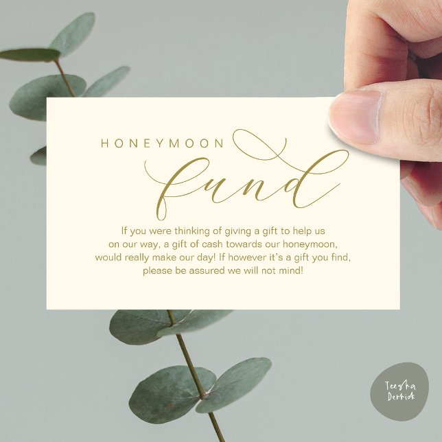 Wedding Honeymoon Fund, Wish, Modern minimalist Enclosure Card (Wedding Honeymoon Fund, Wish, Modern minimalist Script Enclosure Card, Yellow Gold)