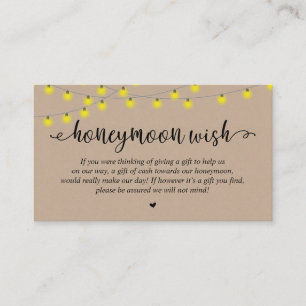 Wedding Honeymoon Fund Wish, Rustic String Lights Enclosure Card