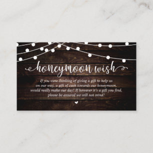 Wedding Honeymoon Fund Wish, Rustic String Lights Enclosure Card