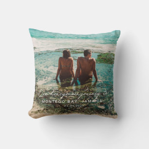 Wedding Honeymoon White Script Destination  Cushion