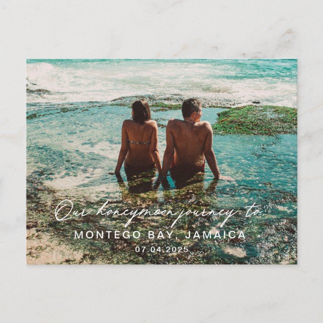 Wedding Honeymoon White Script Destination   Postcard (Front)