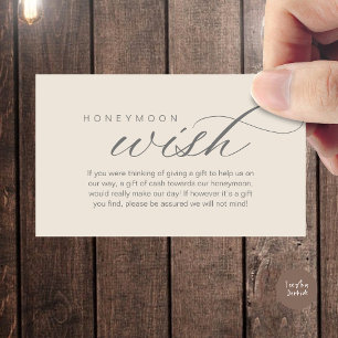 Wedding Honeymoon Wish, Fund, Cash, Modern Classy Enclosure Card