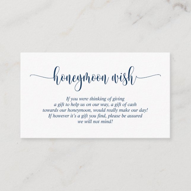 Wedding Honeymoon Wish Fund, Modern Navy Blue Enclosure Card (Front)