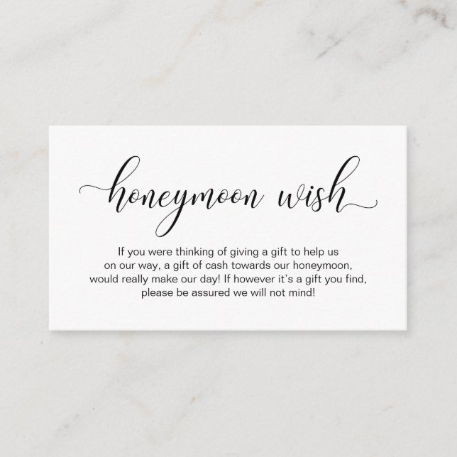 Wedding Honeymoon Wish, Modern Elegant Script Enclosure Card (Front)