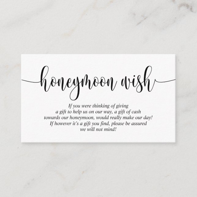 Wedding Honeymoon Wish or Fund, Modern Script Enclosure Card (Front)