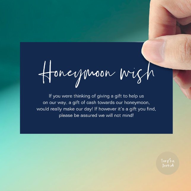 Wedding Honeymoon Wish, Wedding Gifts in Fund Cash Enclosure Card (Wedding Honeymoon Fund, Cash Wish Modern Handwritten Script Enclosure Card Navy Blue)