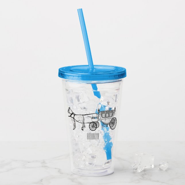 Wedding horse & carriage cartoon illustration acrylic tumbler (Front Ice)