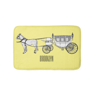 Wedding horse & carriage cartoon illustration bath mat