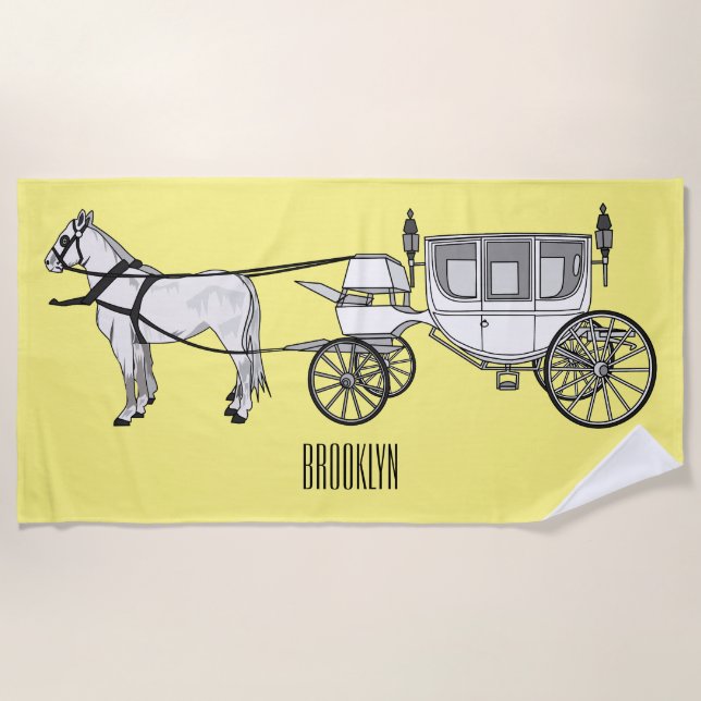 Wedding horse & carriage cartoon illustration beach towel (Front)