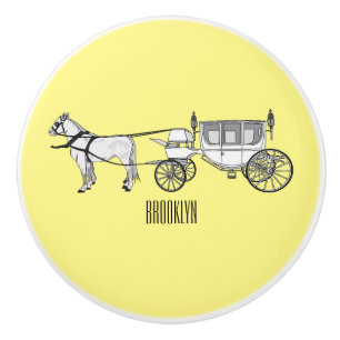 Wedding horse & carriage cartoon illustration ceramic knob