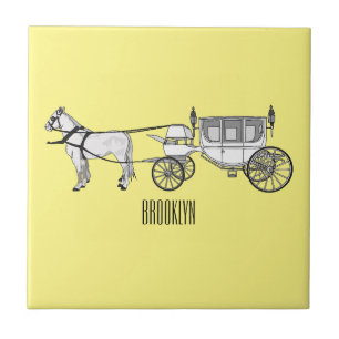 Wedding horse & carriage cartoon illustration ceramic tile