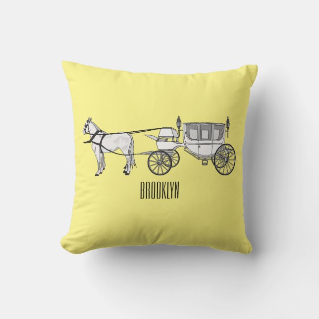 Wedding horse & carriage cartoon illustration cushion (Front)
