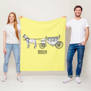 Wedding horse & carriage cartoon illustration fleece blanket
