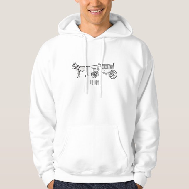 Wedding horse & carriage cartoon illustration hoodie (Front)