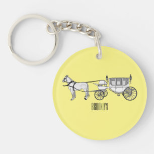 Wedding horse & carriage cartoon illustration key ring