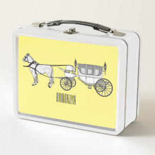 Wedding horse & carriage cartoon illustration metal lunch box