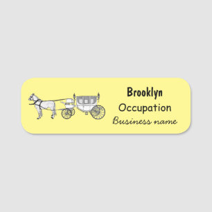 Wedding horse & carriage cartoon illustration name tag