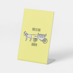 Wedding horse & carriage cartoon illustration pedestal sign