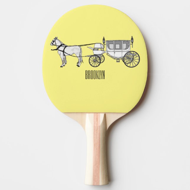 Wedding horse & carriage cartoon illustration ping pong paddle (Front)