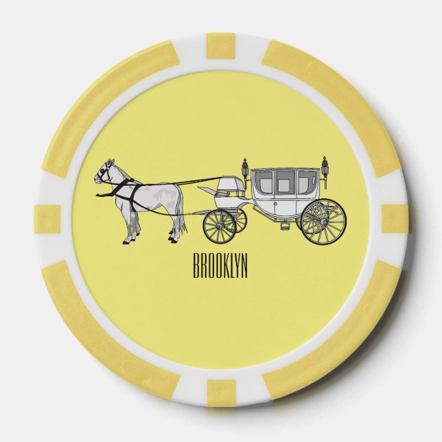 Wedding horse & carriage cartoon illustration poker chips (Front)