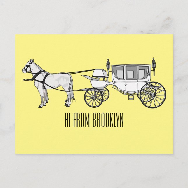 Wedding horse & carriage cartoon illustration postcard (Front)