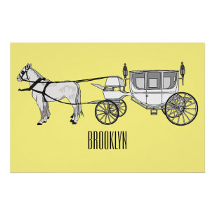 Wedding horse & carriage cartoon illustration poster