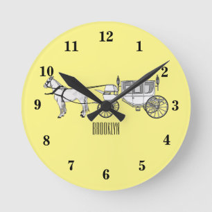 Wedding horse & carriage cartoon illustration round clock
