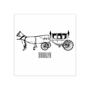 Wedding horse & carriage cartoon illustration rubber stamp