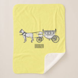 Wedding horse & carriage cartoon illustration sherpa blanket