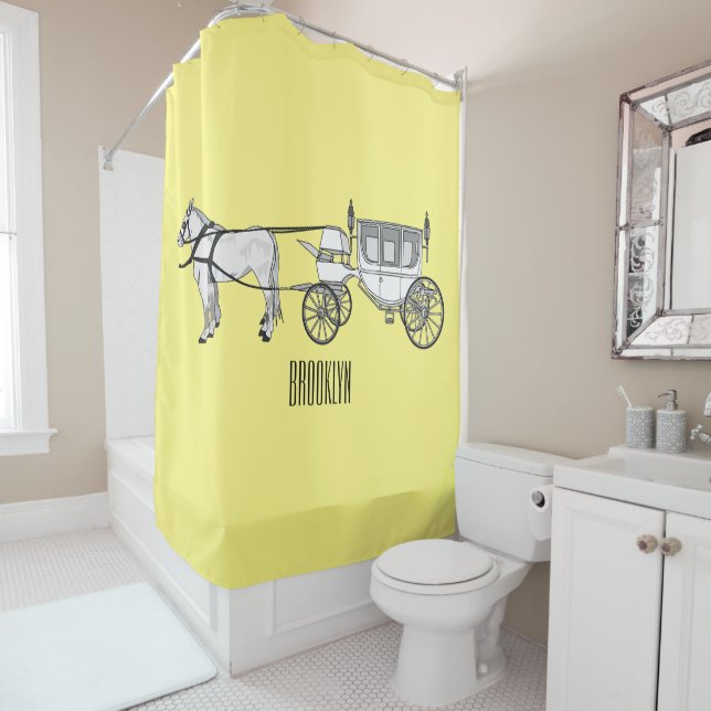 Wedding horse & carriage cartoon illustration shower curtain (In Situ)