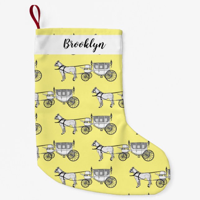 Wedding horse & carriage cartoon illustration small christmas stocking (Front)