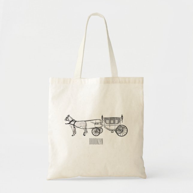 Wedding horse & carriage cartoon illustration tote bag (Front)