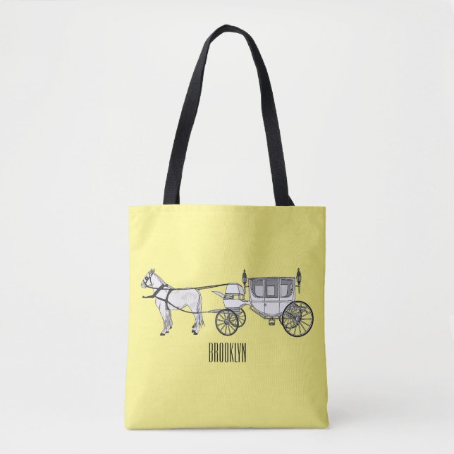 Wedding horse & carriage cartoon illustration tote bag (Front)