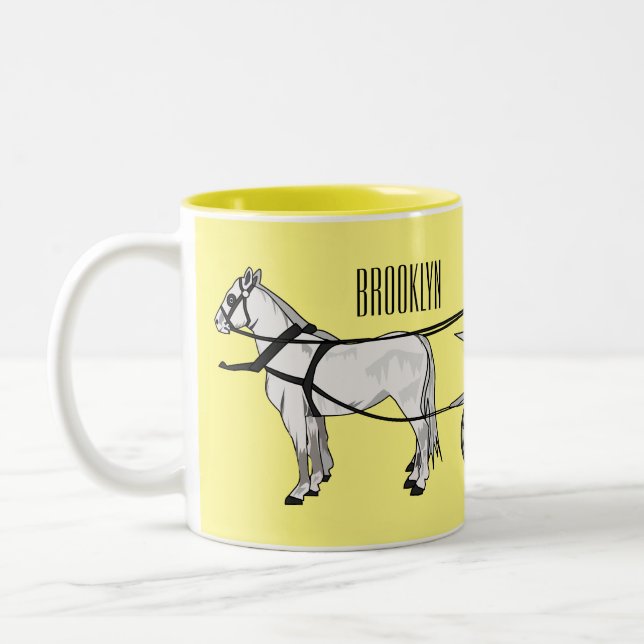 Wedding horse & carriage cartoon illustration Two-Tone coffee mug (Left)